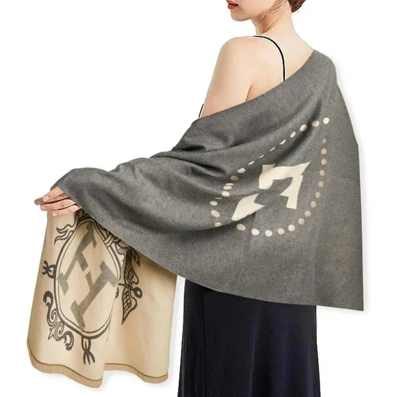 Women Grey Scarfs Pashmina Silky Shawl  Wrap Blanket Open Front Poncho Cape - Picture 8 of 8